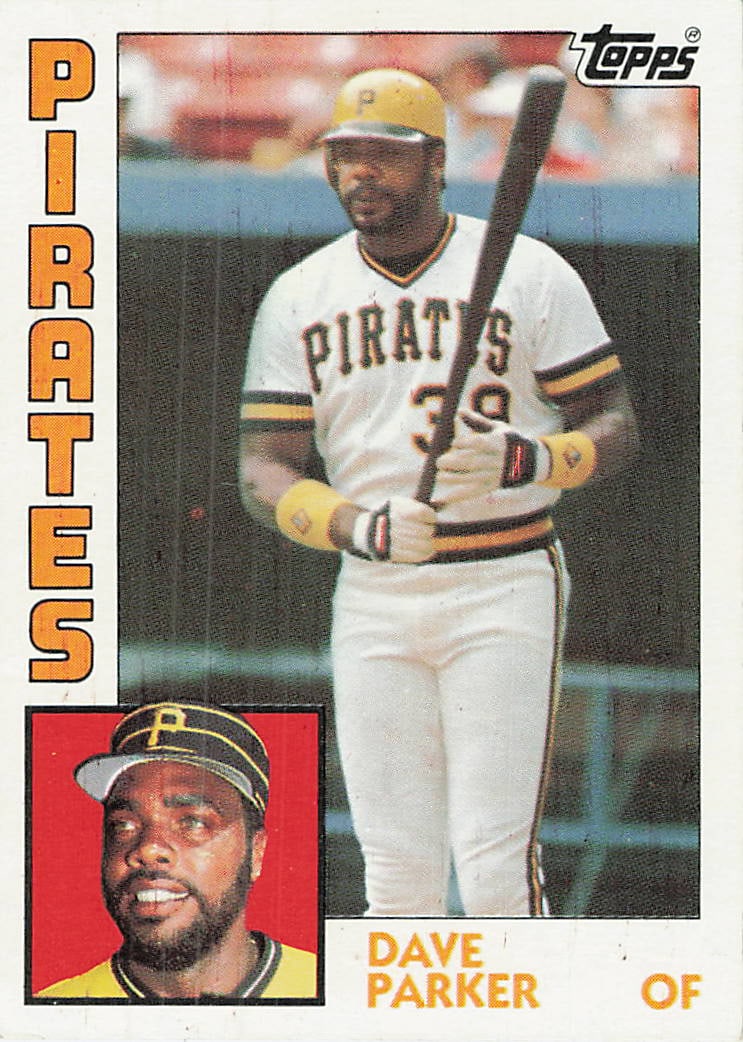 1984 Topps Baseball Card #775 featuring star outfielder Dave Parker: This is a 1984 Topps baseball card featuring star outfielder Dave Parker. The card highlights Parker during his successful MLB career and features the classic 1984 Topps design, making it a notable