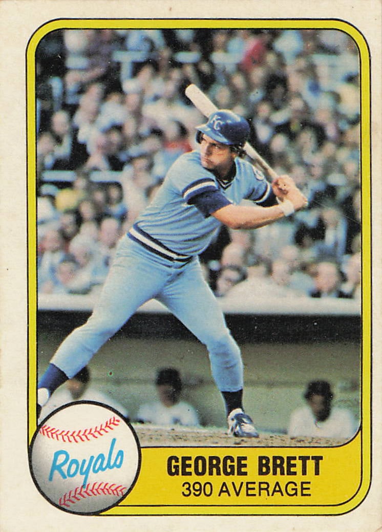 1981 Fleer George Brett baseball card (#28 / #655) featuring the Kansas City Royals player: This is a 1981 Fleer baseball card featuring George Brett of the Kansas City Royals. The card highlights Brett during his standout MLB career and features the classic 1981 Fleer design from the early