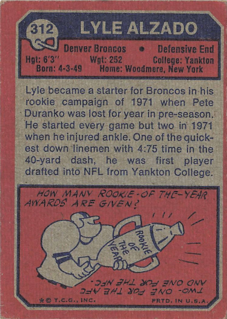 1973 Topps Lyle Alzado #312 - 2