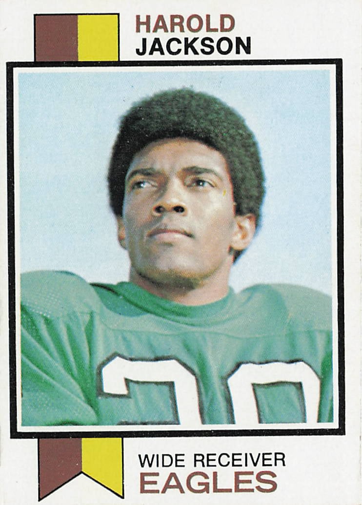 1973 Topps #230 Harold Jackson football card: This is a 1973 Topps football card featuring Harold Jackson, the standout wide receiver known for his time with the Los Angeles Rams. The card highlights Jackson during his successful NFL career and