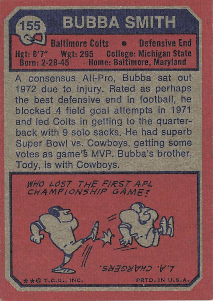 1973 Topps #155 Bubba Smith football trading card - 2