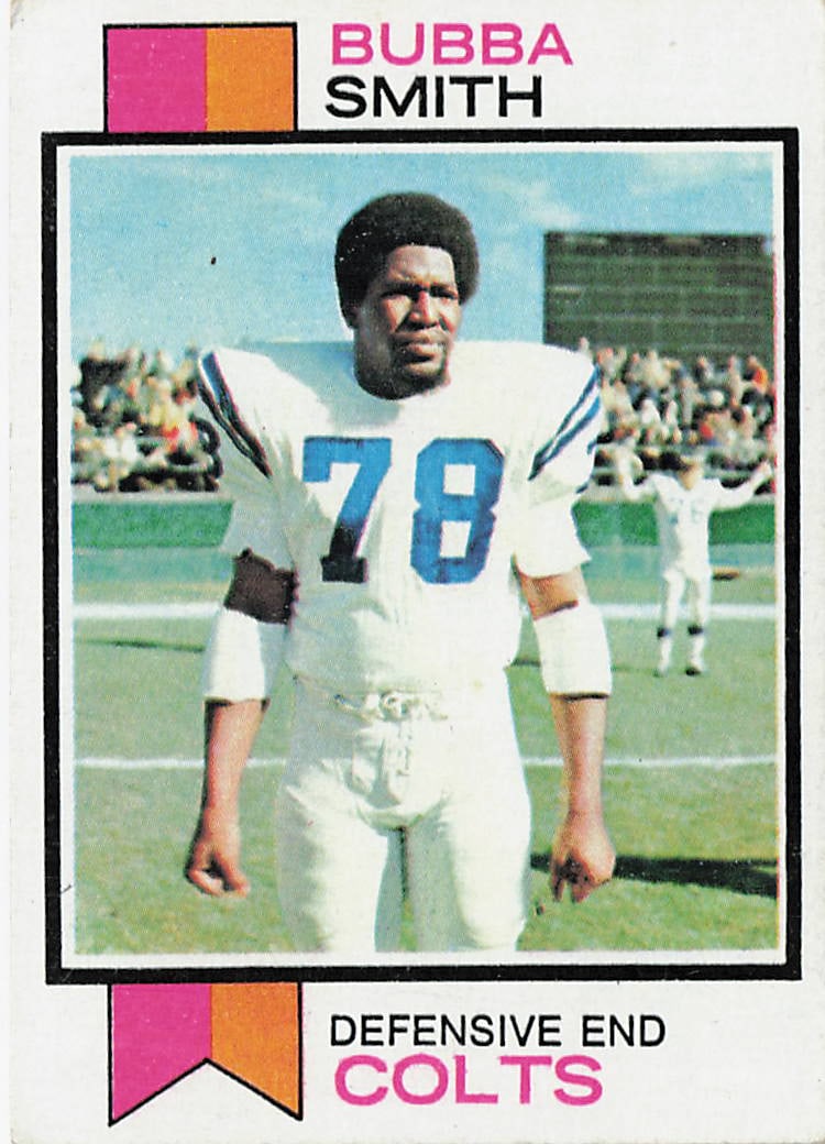 1973 Topps Football #155 Bubba Smith: This is a 1973 Topps football card featuring Bubba Smith, the standout defensive lineman known for his time with the Baltimore Colts. The card highlights Smith during his NFL career and features the