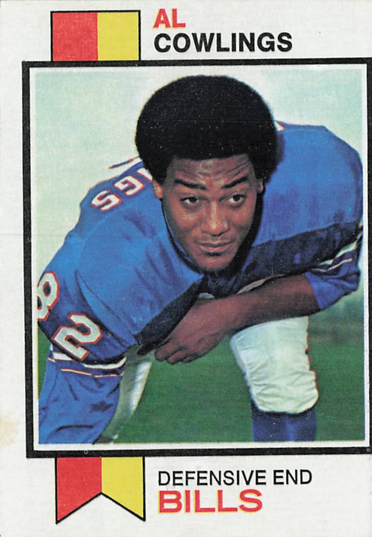 1973 Topps Al Cowlings #16 football card: This is a 1973 Topps football card featuring Al Cowlings of the Los Angeles Rams. The card highlights Cowlings during his NFL career as a defensive lineman and features the classic 1973 Topps design