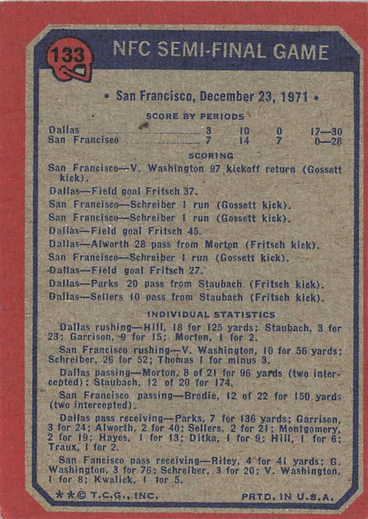 1973 Topps #133 NFC Semi-Final Game football trading card - 2
