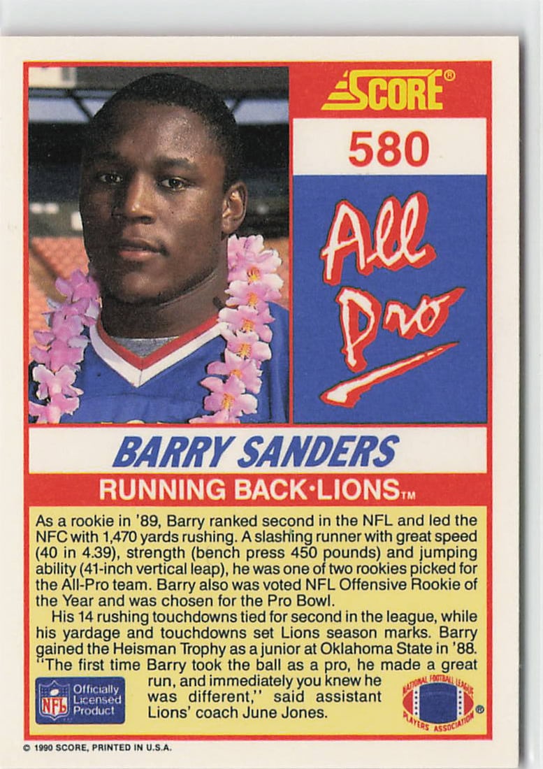 1990 Score Barry Sanders #580 football card - 2
