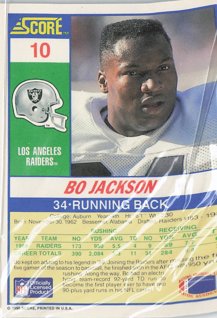 1990 Score Bo Jackson #10 football card - 2
