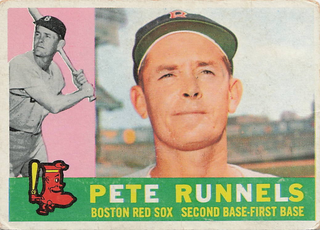 1960 Topps Pete Runnels #15 baseball card: This vintage card features 5-time All-Star infielder Pete Runnels during his standout tenure with the Boston Red Sox. The card captures him during the same season he would go on to win the 1960