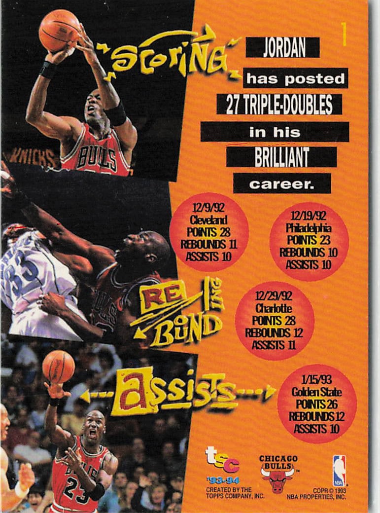 1993-94 Topps Stadium Club Michael Jordan #1 basketball card - 2