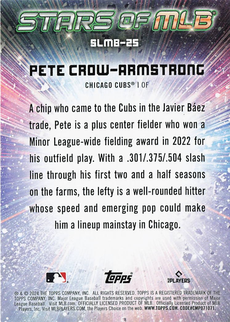 2024 Topps Series 1 Stars of MLB Pete Crow-Armstrong #SMLB-25 rookie insert card - 2