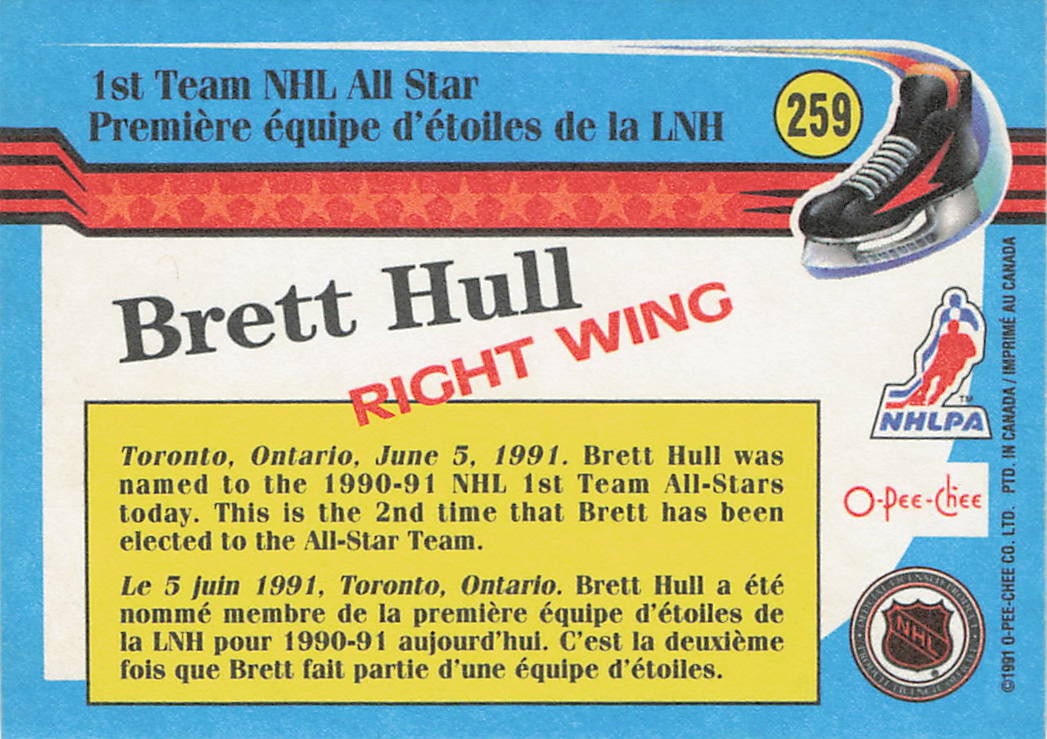 1991-92 O-Pee-Chee Brett Hull All-Star #259 trading card - 2