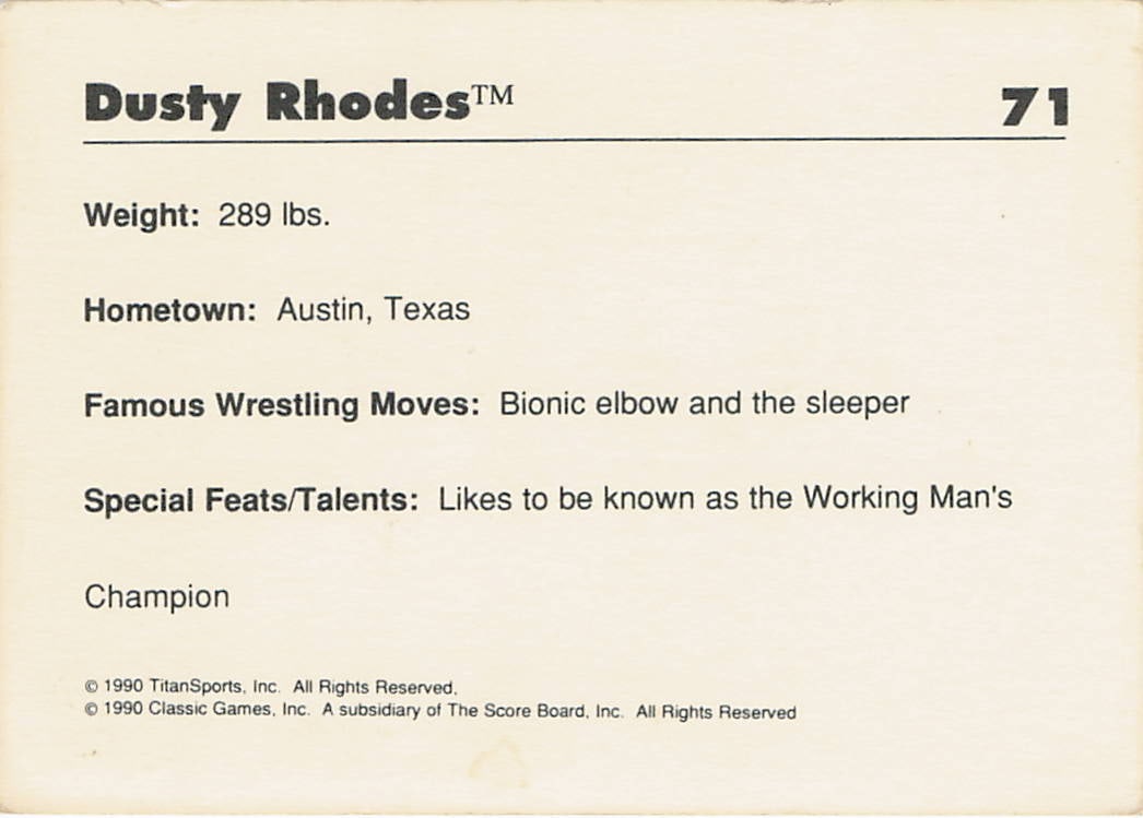 1990 Classic WWF Dusty Rhodes #71 trading card - 2