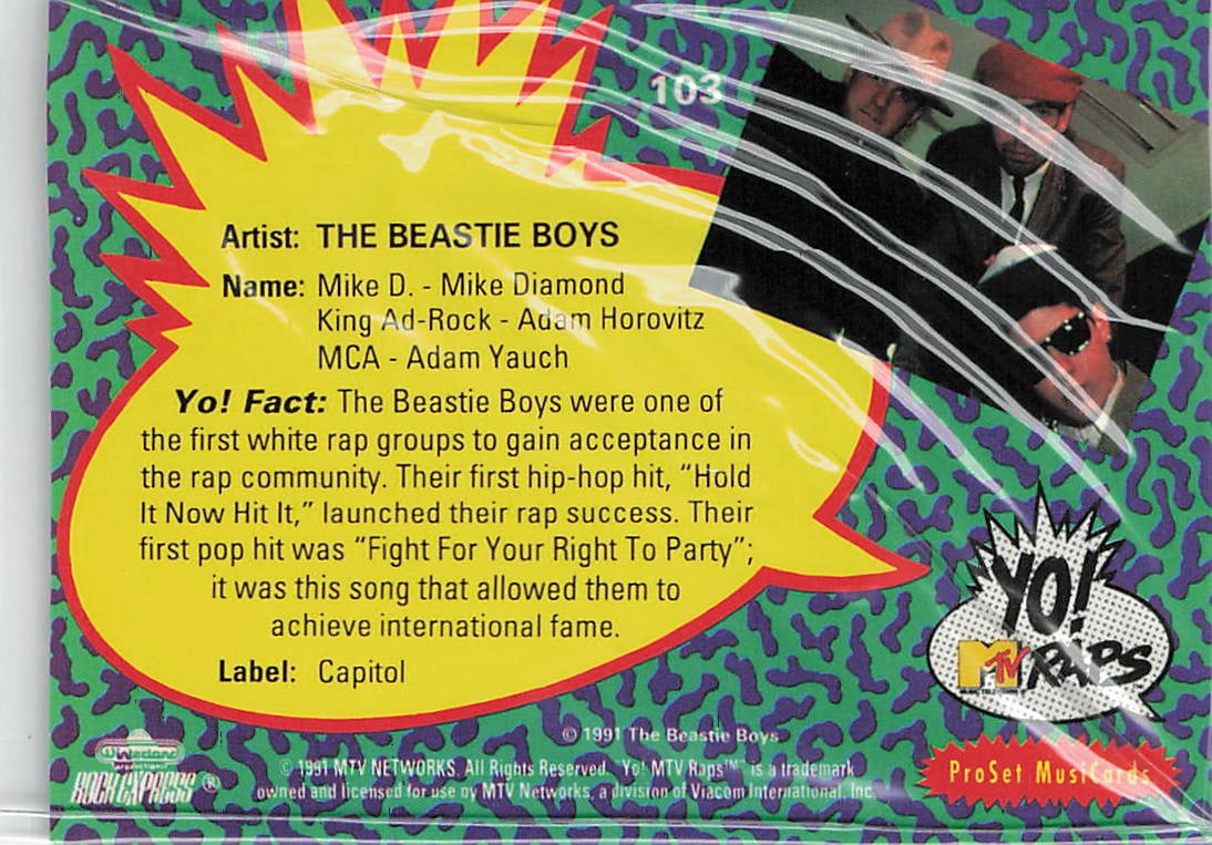 1991 Pro Set Yo! MTV Raps The Beastie Boys #103 - 2