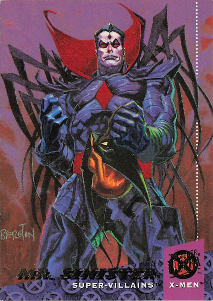 1994 Fleer Ultra X-Men "Super-Villains" Mr. Sinister #56: The 1994 Fleer Ultra X-Men "Super-Villains" Mr. Sinister #56 is a vintage non-sport comic book trading card manufactured by Fleer Corporation that presents a dark, stylized portrait of the