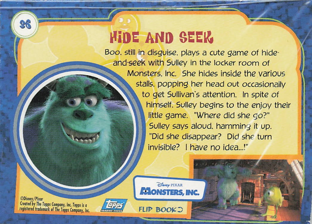 2001 Topps Monsters, Inc. "Hide and Seek" #36 trading card - 2