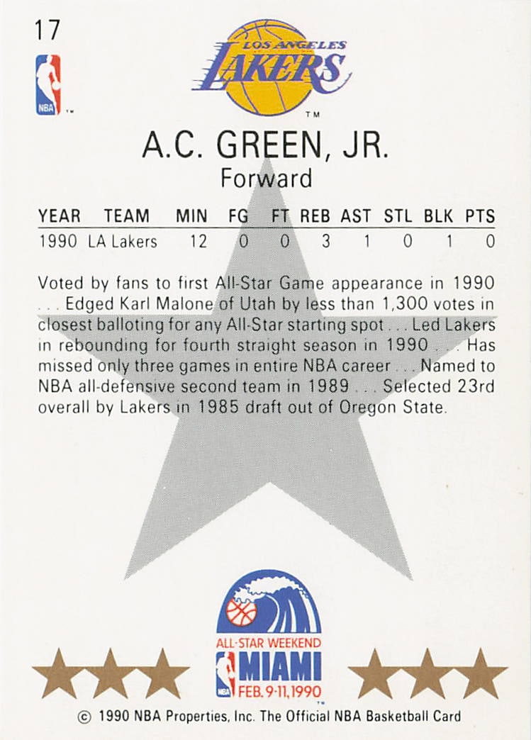 1990-91 NBA Hoops A.C. Green All-Star West #1 - 2