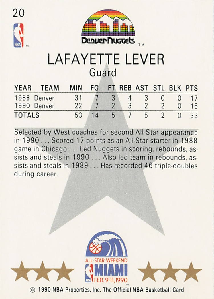 1990-91 NBA Hoops Lafayette Lever All-Star West #20 - 2
