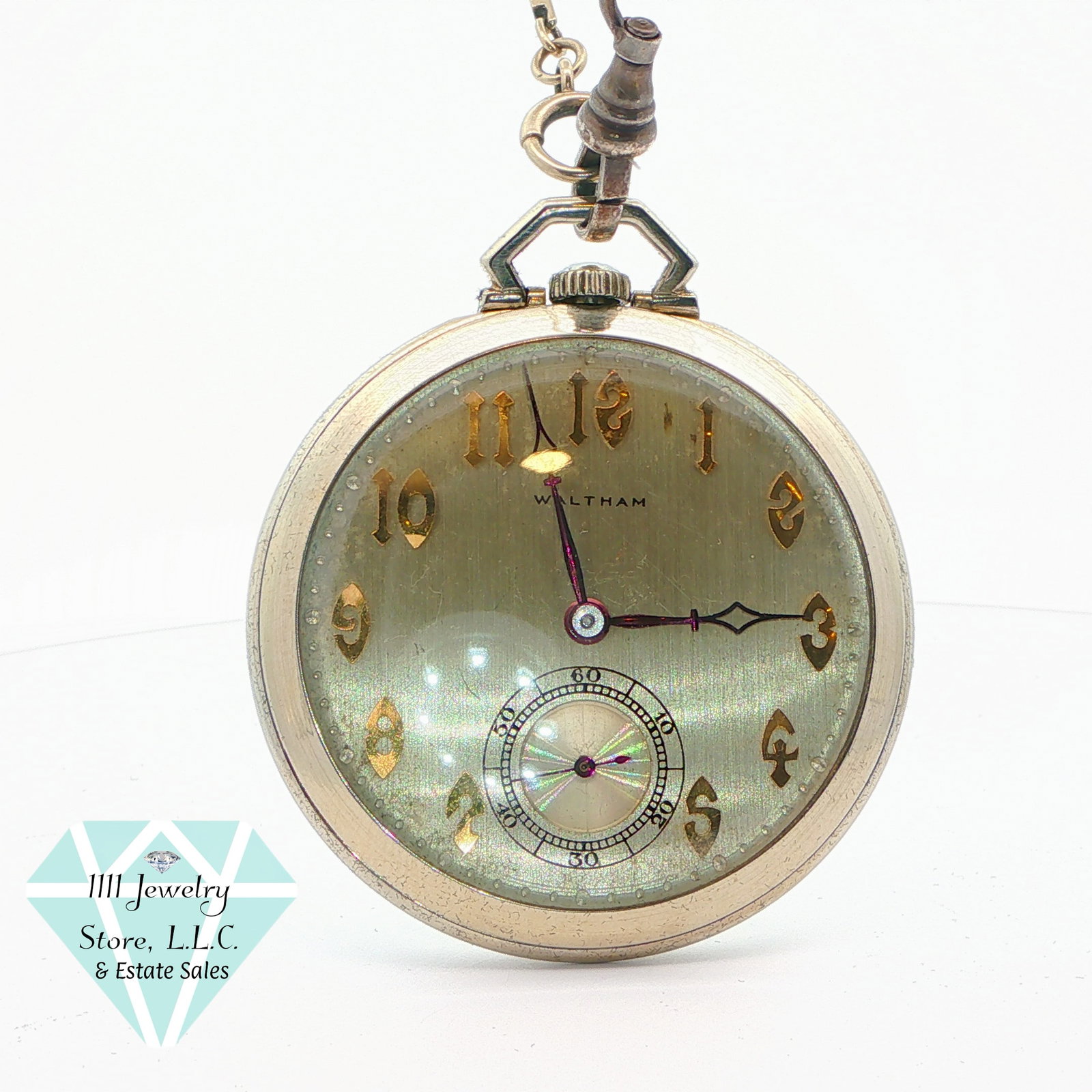 Circa 1927 14K Gold Waltham Colonial 23 Jewels Pocket Watch 14K Chain (1 of 11)