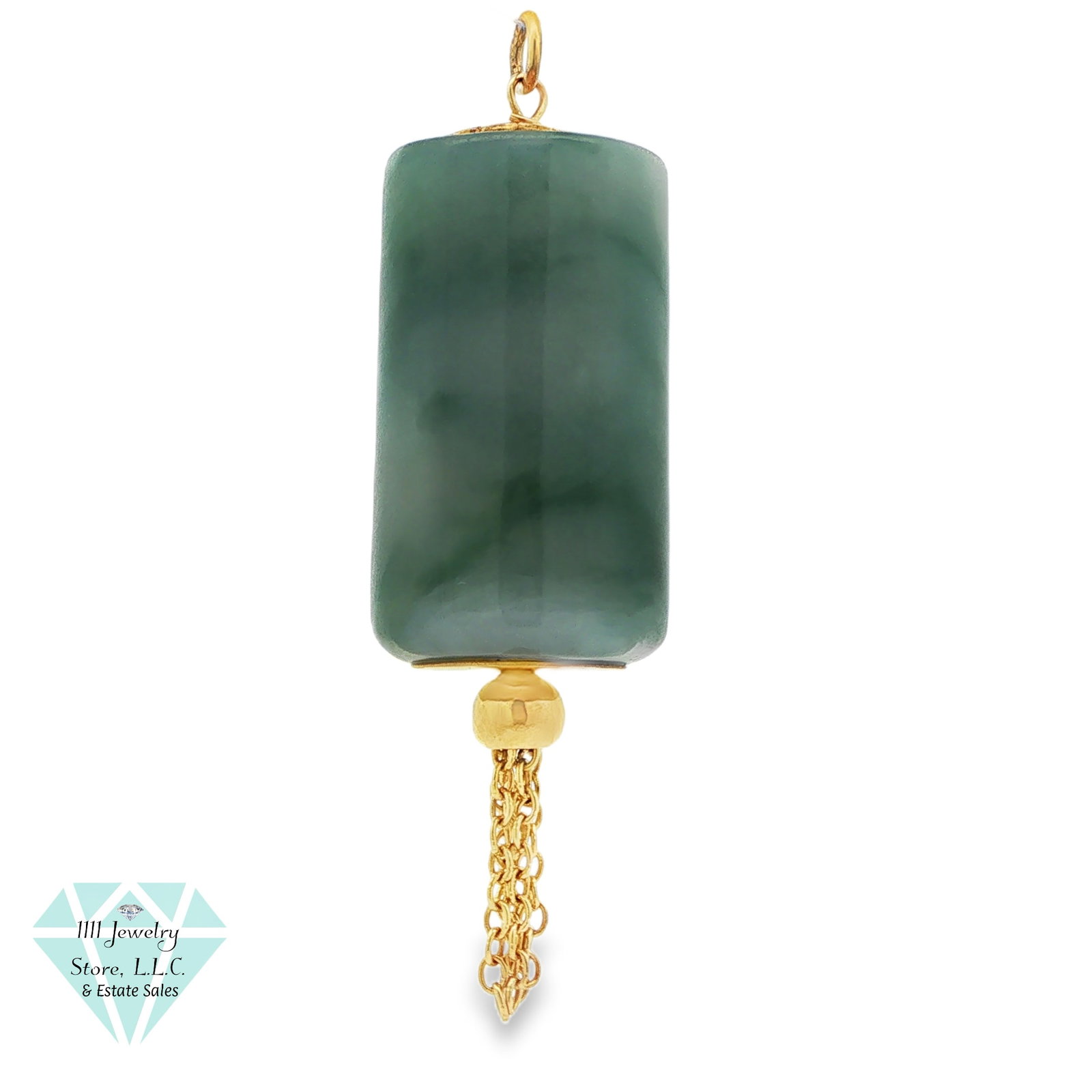 14K Yellow Gold Jadeitte Jade Barrel Pendant W/ Tassles; 85+ CT (1 of 4)