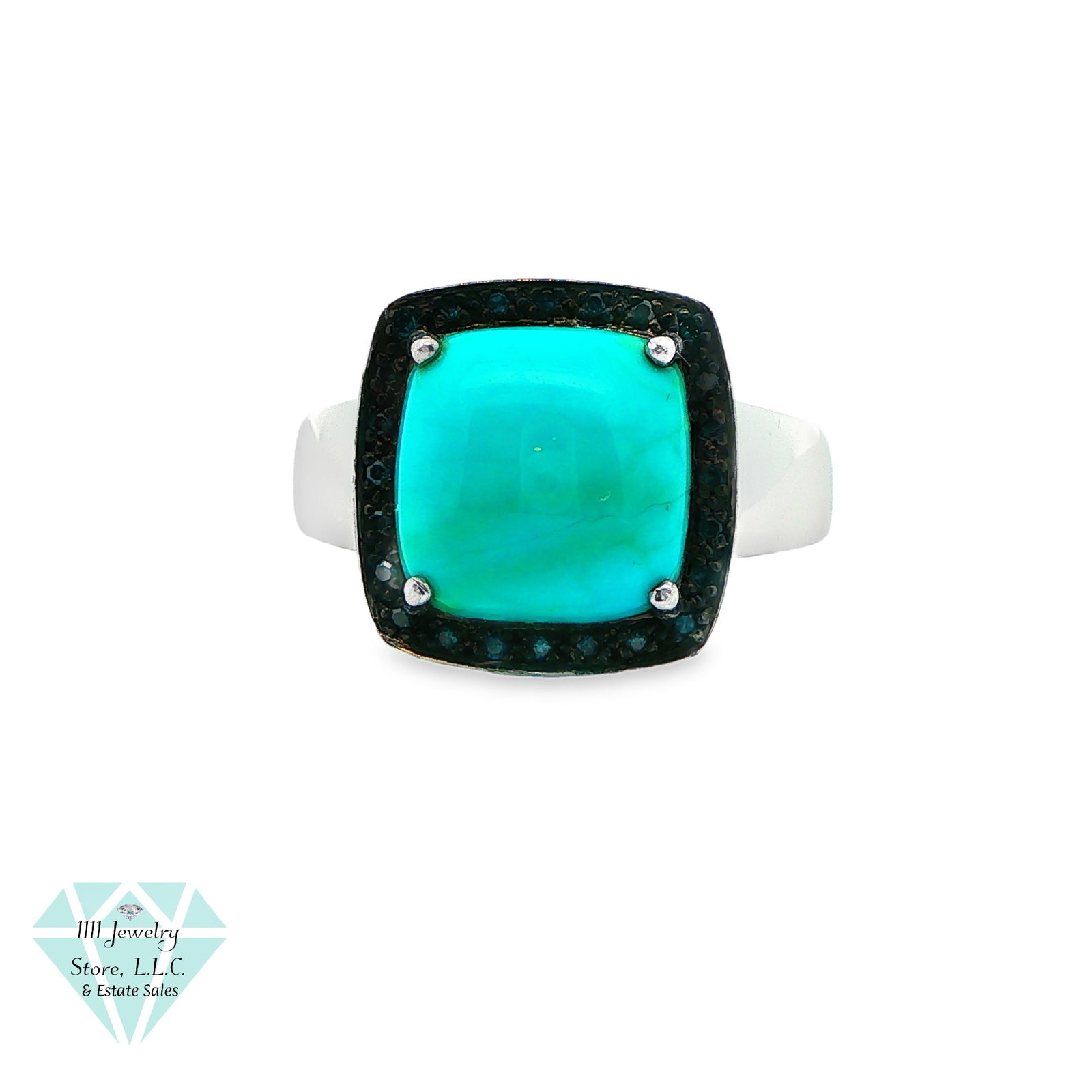 925 Turquoise & Blue Diamond Ring; Size 9.5; Designer Signed: Title: 925 Turquoise & Blue Diamond Ring; Size 9.5; Designer Signed Brand: Unknown Designer Hallmark Jewelry Type: Ring Material: Sterling .925, Turquoise, Diamonds Main Stone, Carat, Color, Clarity: