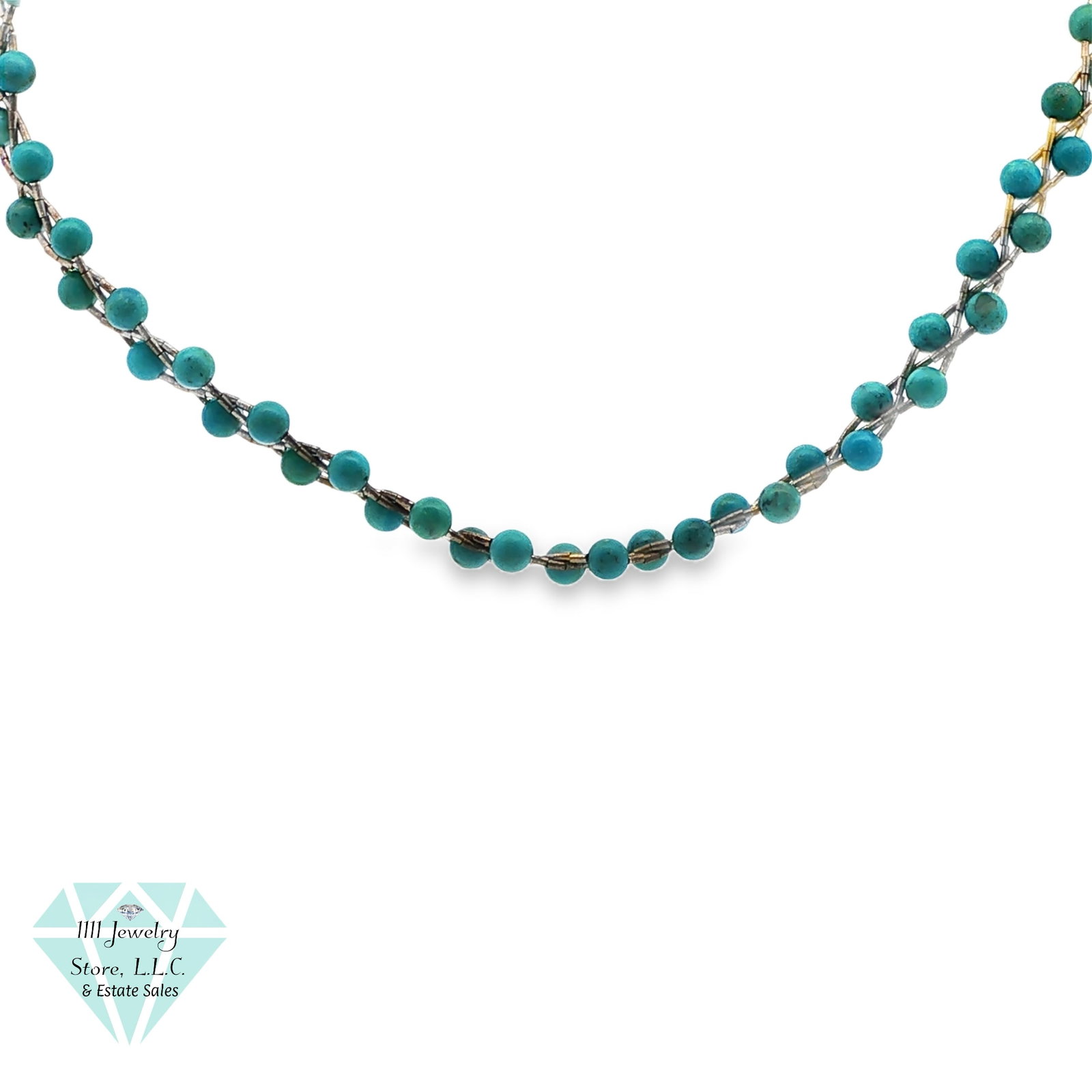 Designer Shube .925 Sterling Silver Turquoise Double Bead Strand 18" Necklace W/2.75" Ext. (1 of 6)