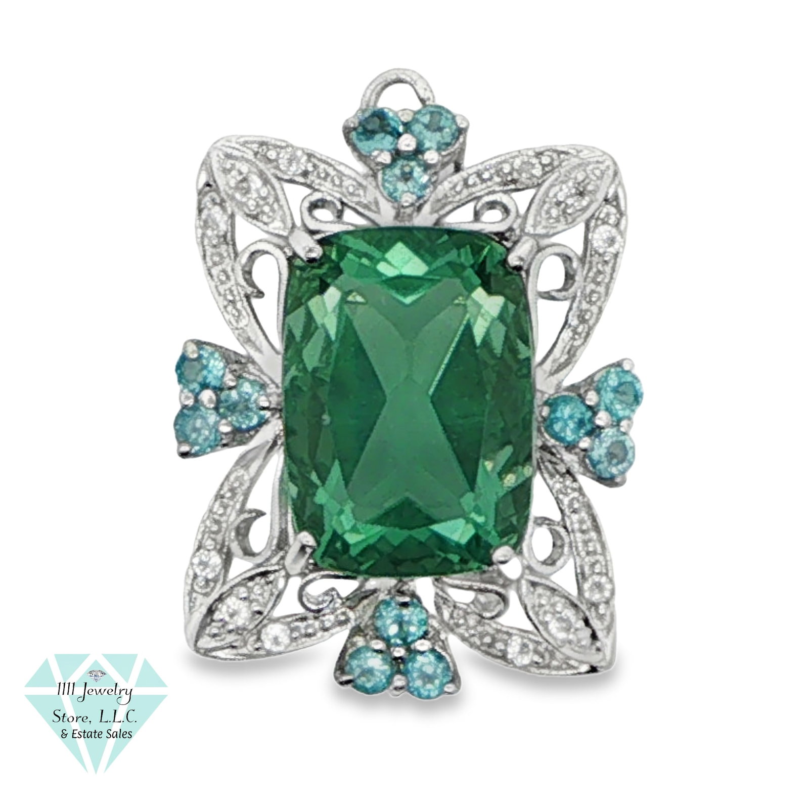 .925 Sterling 10.47 CTW Topaz Pendant: Title: .925 Sterling 10.47 CTW Topaz Pendant Brand: Signed G Jewelry Type: Pendant Material: Sterling Silver .925, Topaz Main Stone, Carat, Color, Clarity: (1) Emerald Cut Aqua Colored Topaz ~14mm
