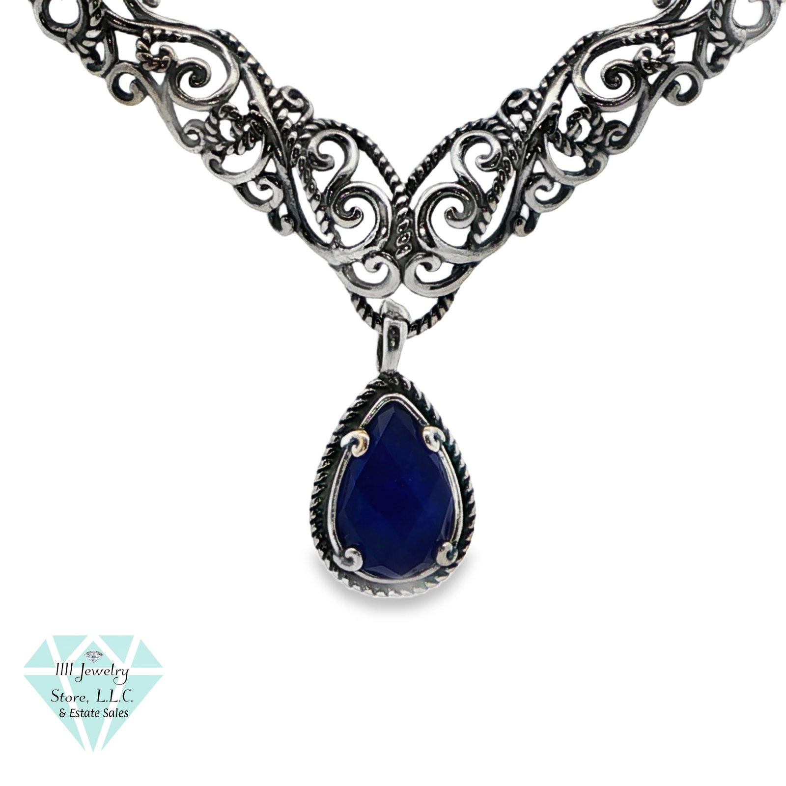 Carolyn Pollack Relios .925 Sterling Silver Open Scroll Work Necklace W/ Lapis Lazuli Pendant (1 of 7)