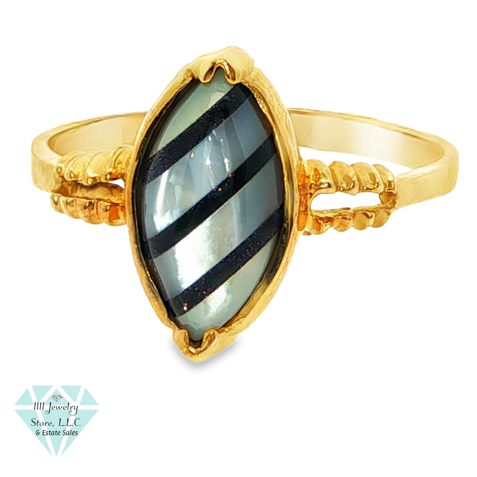 NWT 14K Yellow Gold MOP/Sandstone Ring; Sz 8.25: Title: NWT 14K Yellow Gold MOP/SandStone Ring; Sz 8.25 Brand: Signed JC Jewelry Type: Ring Material: 14KT Gold, MOP, SandStone Main Stone, Carat, Color, Clarity: MOP, SandStone Secondary Ston