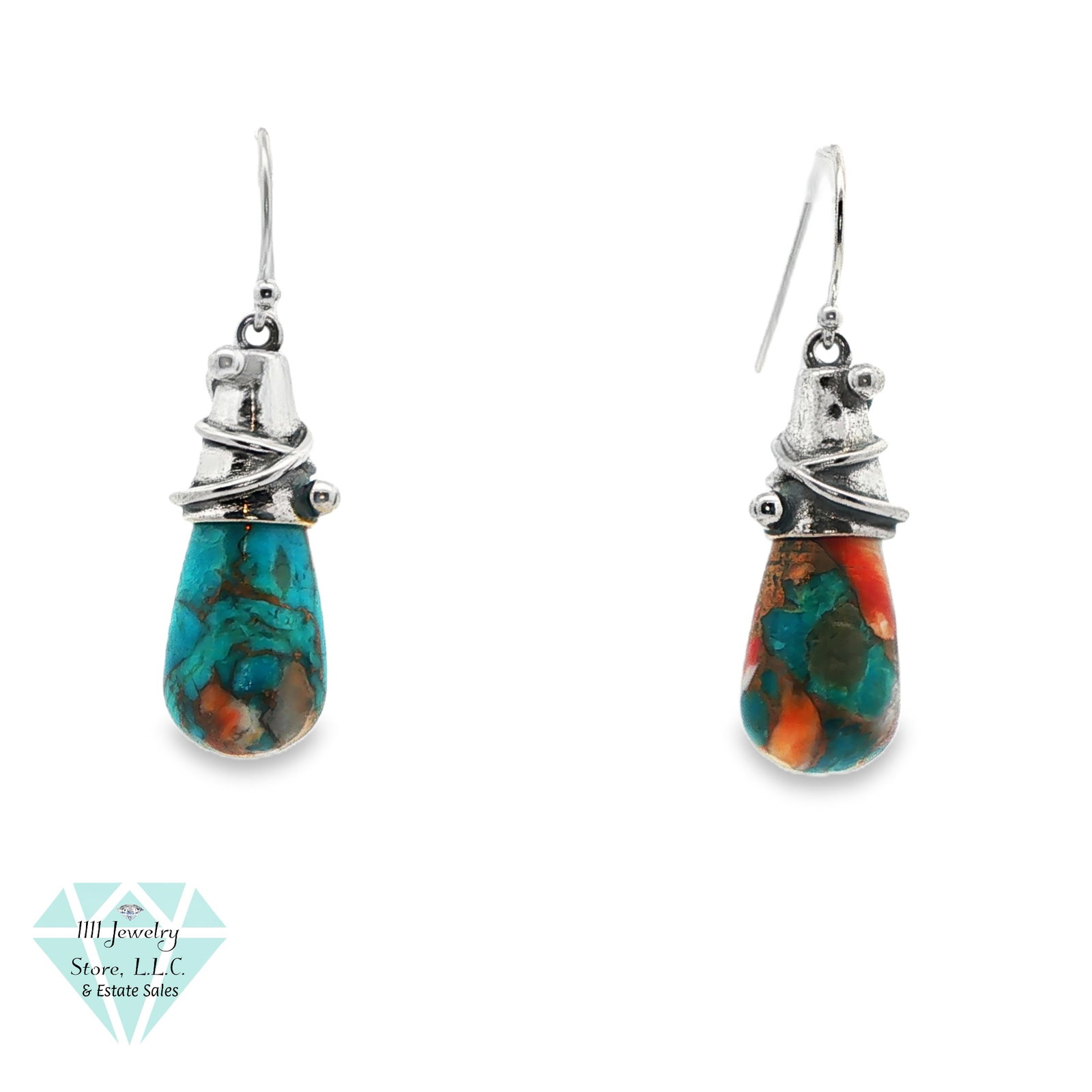 Artisian .925 Sterling Silver Turquoise Bronze Ore Drop Earrings Designer FD: Title: Artisian .925 Sterling Silver Turquoise Bronze Ore Drop Earrings Designer FD Brand: Signed FD Jewelry Type: Earrings Material: Sterling .925, Turquoise Bronze OreMain Stone, Carat, Color, Clari