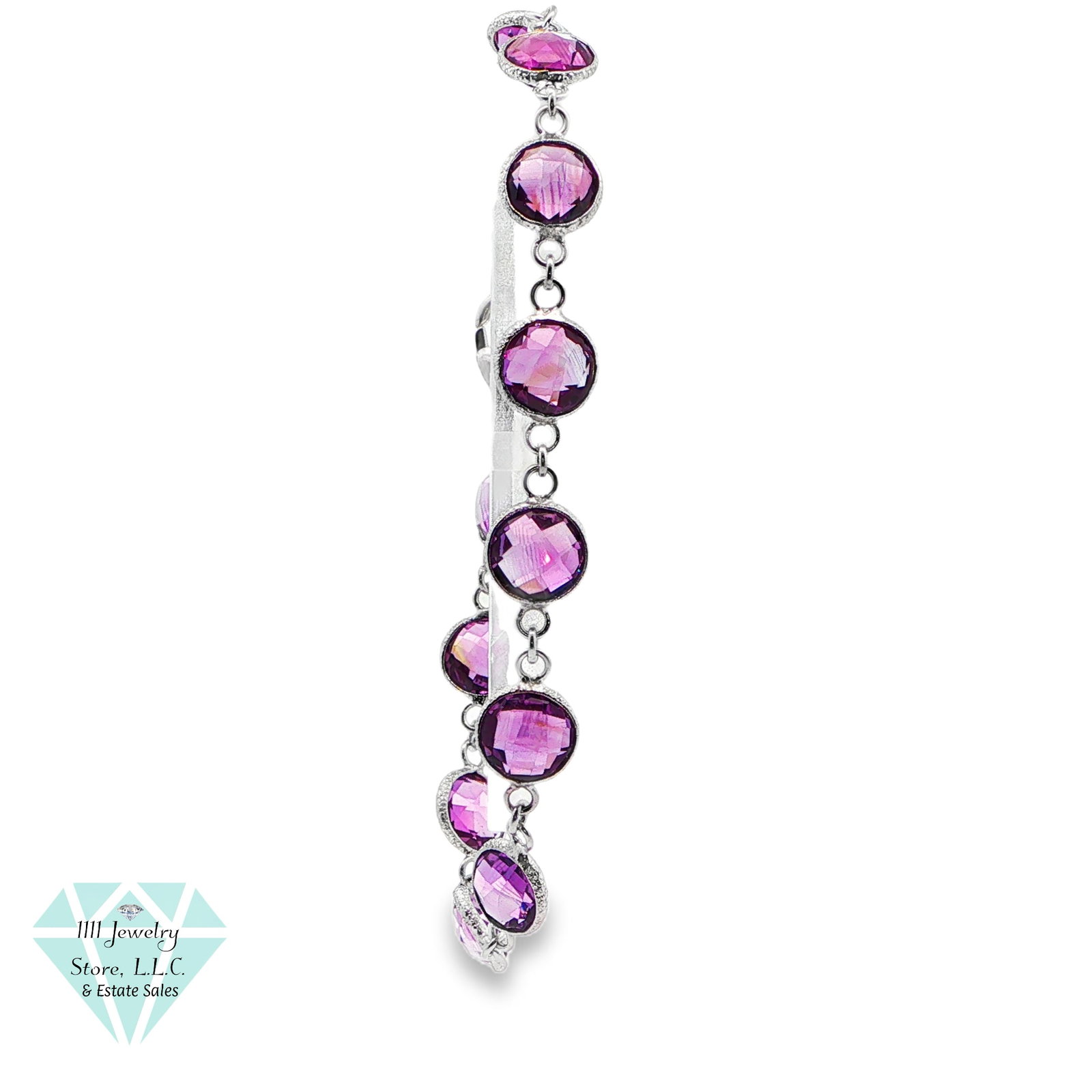 .925 Sterling Silver 16.17 CTW Amethyst Tennis 8" Bracelet: Title: .925 Sterling Silver 16.17 CTW Amethyst Tennis 8" Bracelet Brand: Signed IND Jewelry Type: Bracelet Material: Sterling .925, Amethyst Main Stone, Carat, Color, Clarity: (11) Round Facete