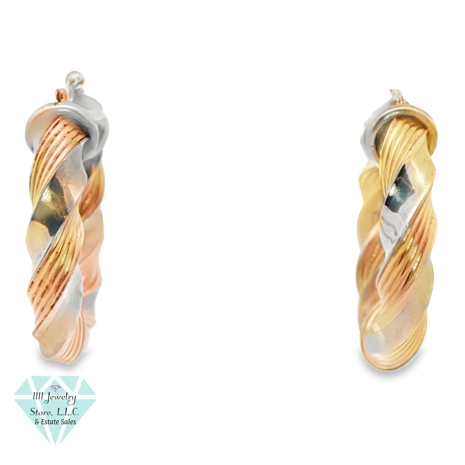 14K Yellow Gold & .925 Sterling Silver Hoop Earrings Twisted Ribbed Design: Title: 14K Yellow Gold & .925 Sterling Silver Hoop Earrings Twisted Ribbed Design Brand: Signed PBD Jewelry Type: Earrings Material: 14K Gold, .925 Sterling Main Stone, Carat, Color, Clarity: