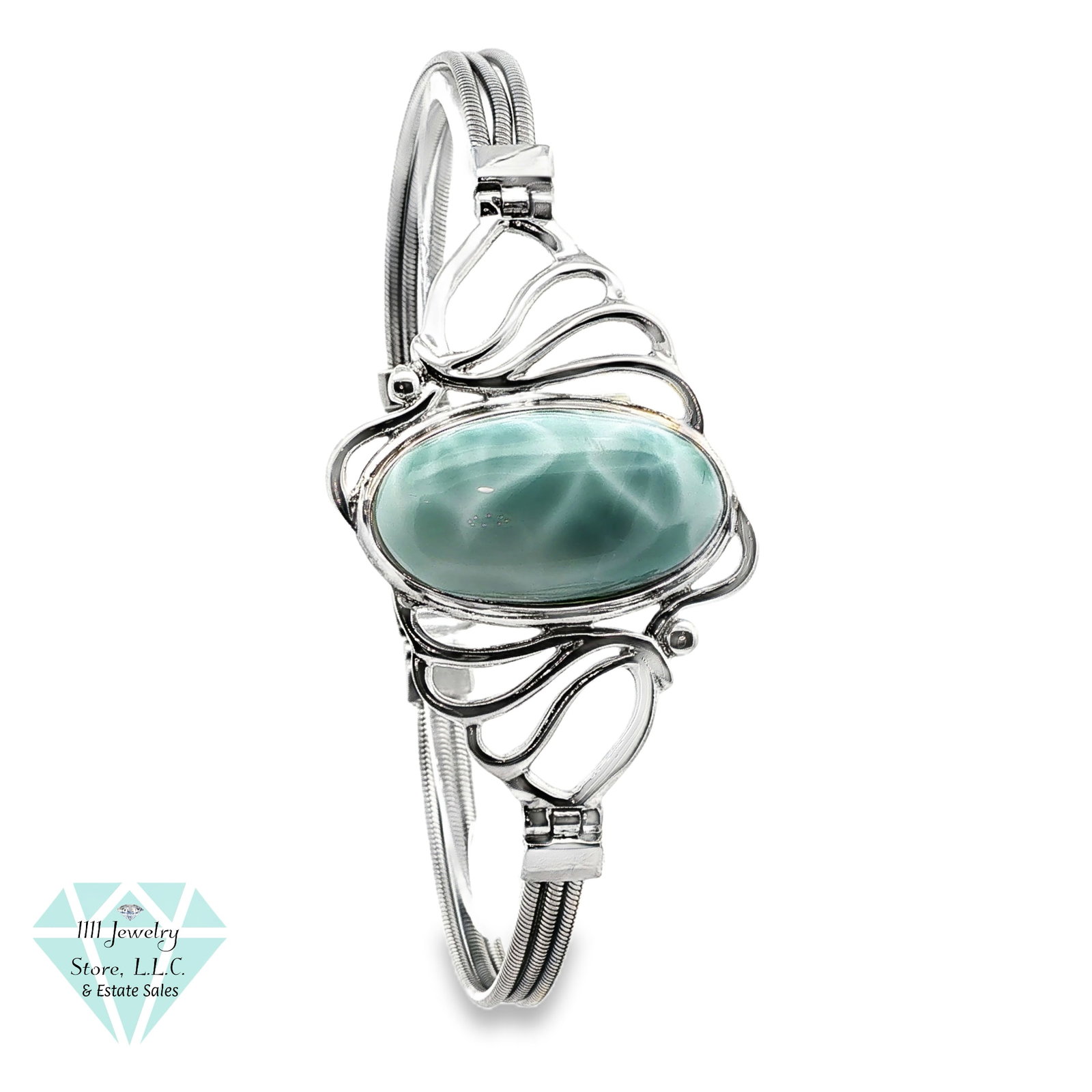 Designre Signed NK .925 Sterling Silver 17 CT Oval Cabochon Larimar 8" Bracelet: Title: Designer Signed NK .925 Sterling Silver 17 CT Oval Cabochon Larimar 8" Bracelet Brand: Signed NK Jewelry Type: Bracelet Material: Sterling 925, Larimar Main Stone, Carat, Color, Clarity: (1