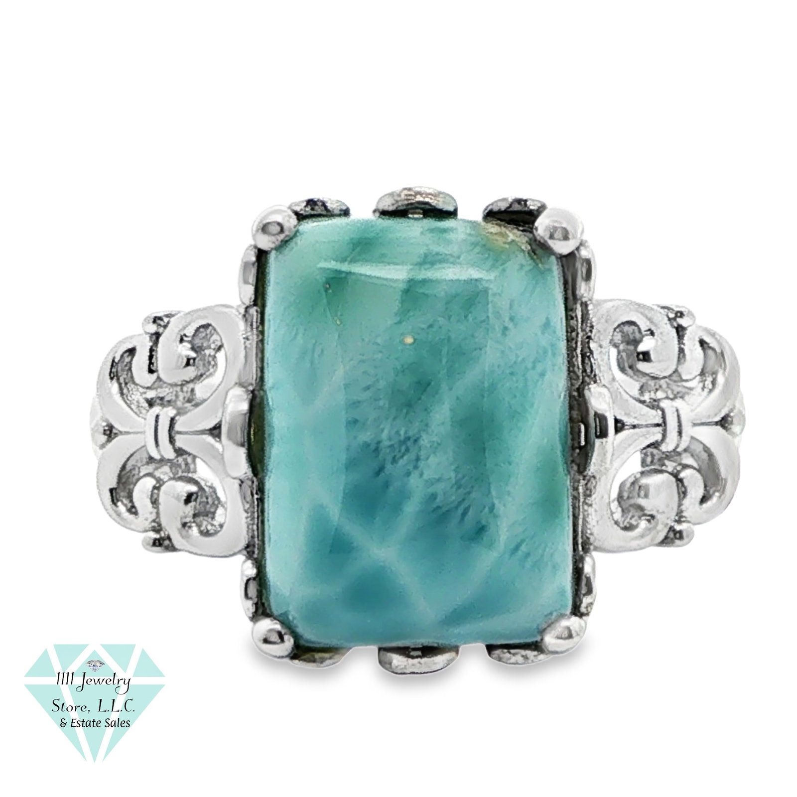 Designer BS .925 Sterling Silver Larimar Ring; Size 9: Title: Designer BS .925 Sterling Silver Larimar Ring; Size 9 Brand: Signed BS Jewelry Type: Ring Material: Sterling .925, Larimar Main Stone, Carat, Color, Clarity: Larimar, BlueSecondary Sto
