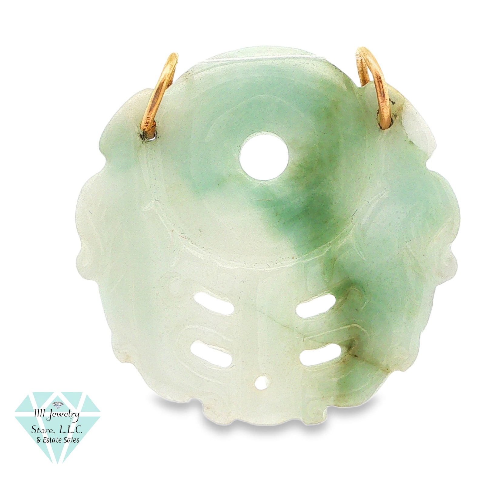 Vintage Green & Icy White Jadeite Jade Pendant W/ 14K Yellow Gold Bale Rings (1 of 4)
