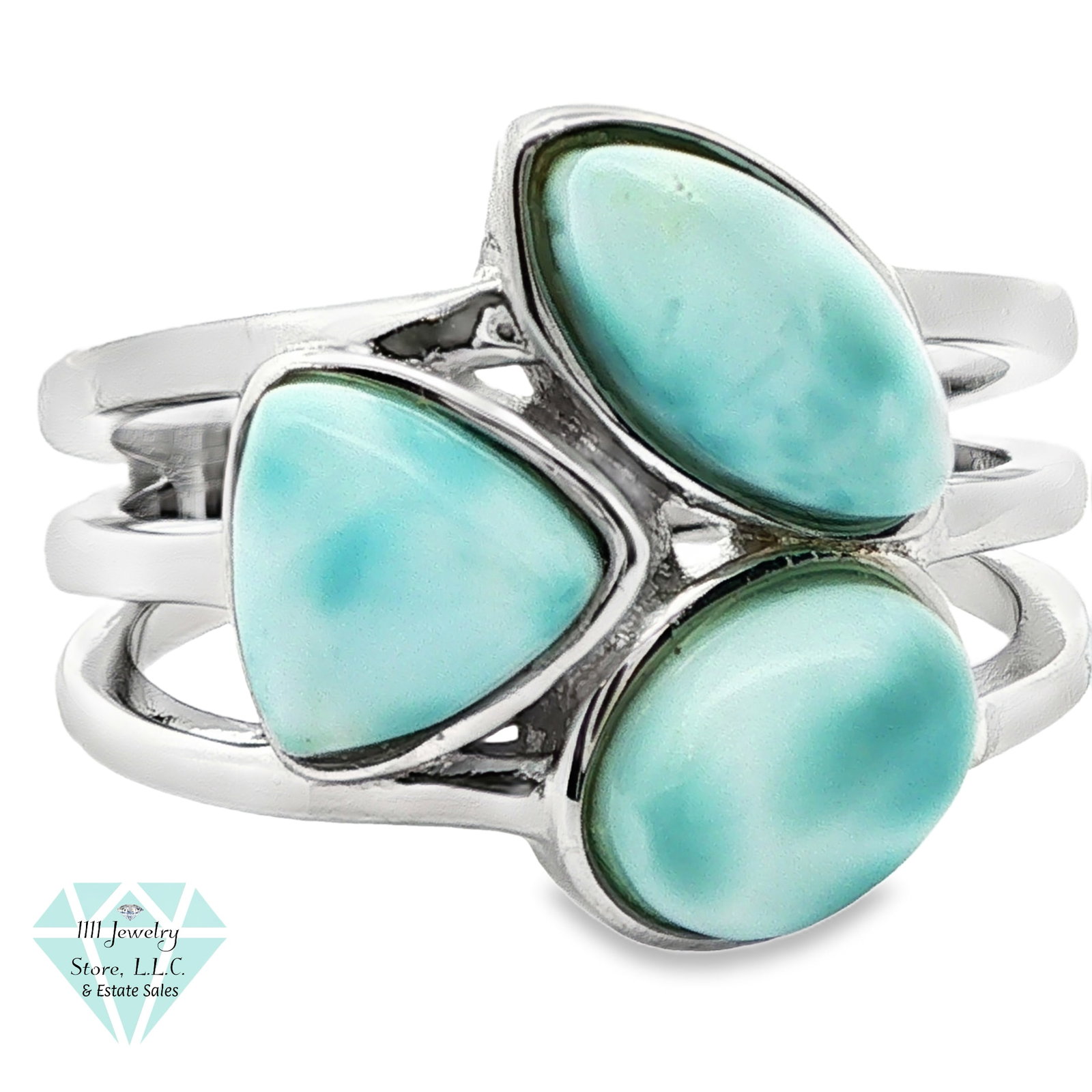 Designer Signed JZ .925 Sterling Silver Larimar Ring; Size: 10: Title: Designer Signed JZ .925 Sterling Silver Larimar Ring; Size: 10 Brand: Signed JZ Jewelry Type: Ring Material: Sterling .925, Larimar Main Stone, Carat, Color, Clarity: (3) Oval Cabochon La