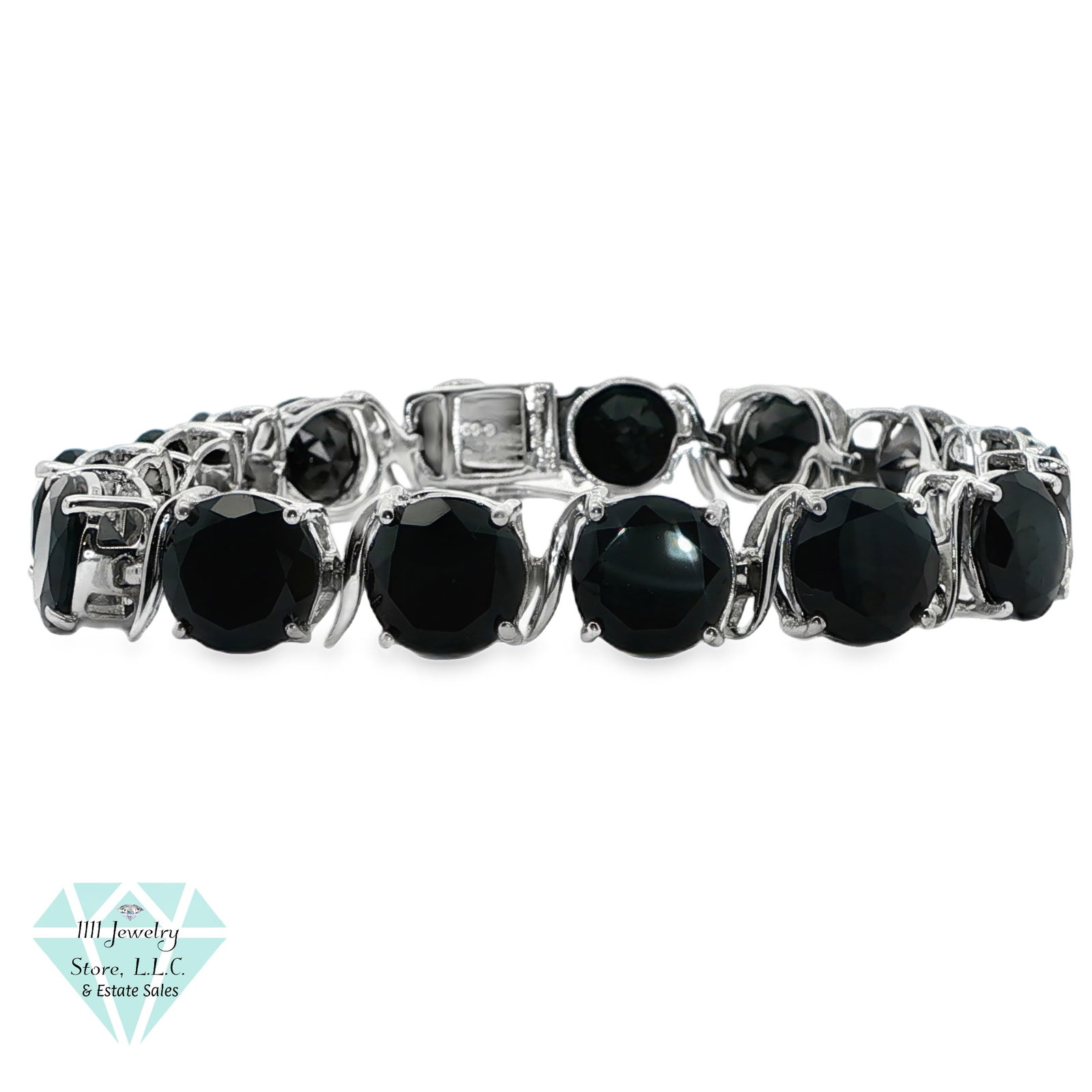 Designer Signed .925 Sterling Silver 43.2 CTW Black Onyx Tennis 8.25" Bracelet: Title: Designer Signed .925 Sterling Silver 43.2 CTW Black Onyx Tennis 8.25" Bracelet Brand:Signed BML India Jewelry Type: Bracelet Material: Sterling .925, Onyx Main Stone, Carat, Color, Clarity: