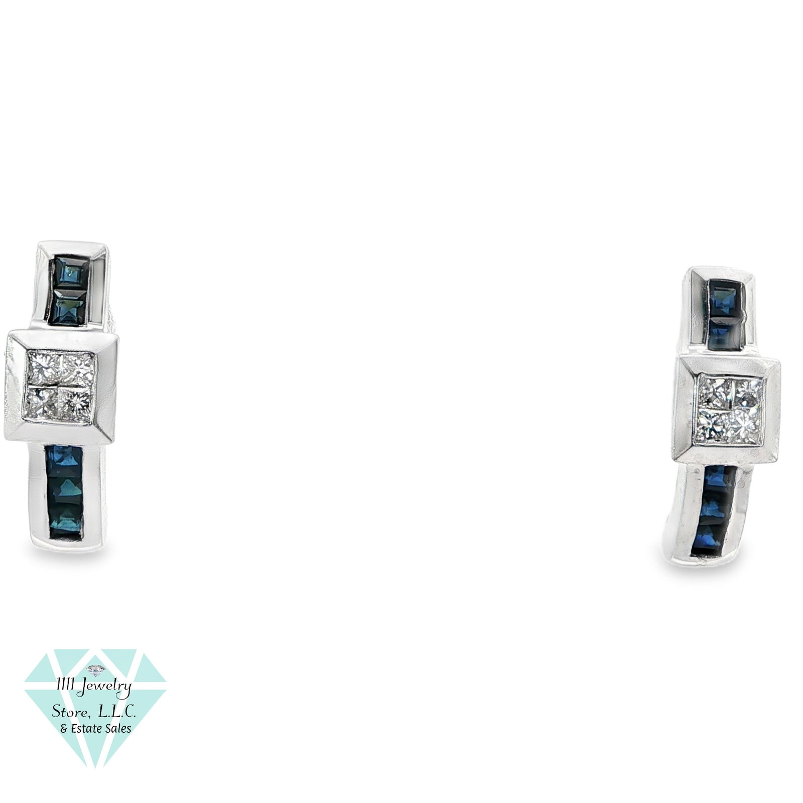 14K White Gold ~.48 CTW Diamond .60 CTW Sapphire Half Hoop Earrings: Title: 14K White Gold ~.48 CTW Diamond .60 CTW Sapphire Half Hoop Earrings Brand: Designer Signed Jewelry Type: Earrings Material: !4K White Gold, Diamonds, Sapphires Main Stone, Carat, Color, Clarity