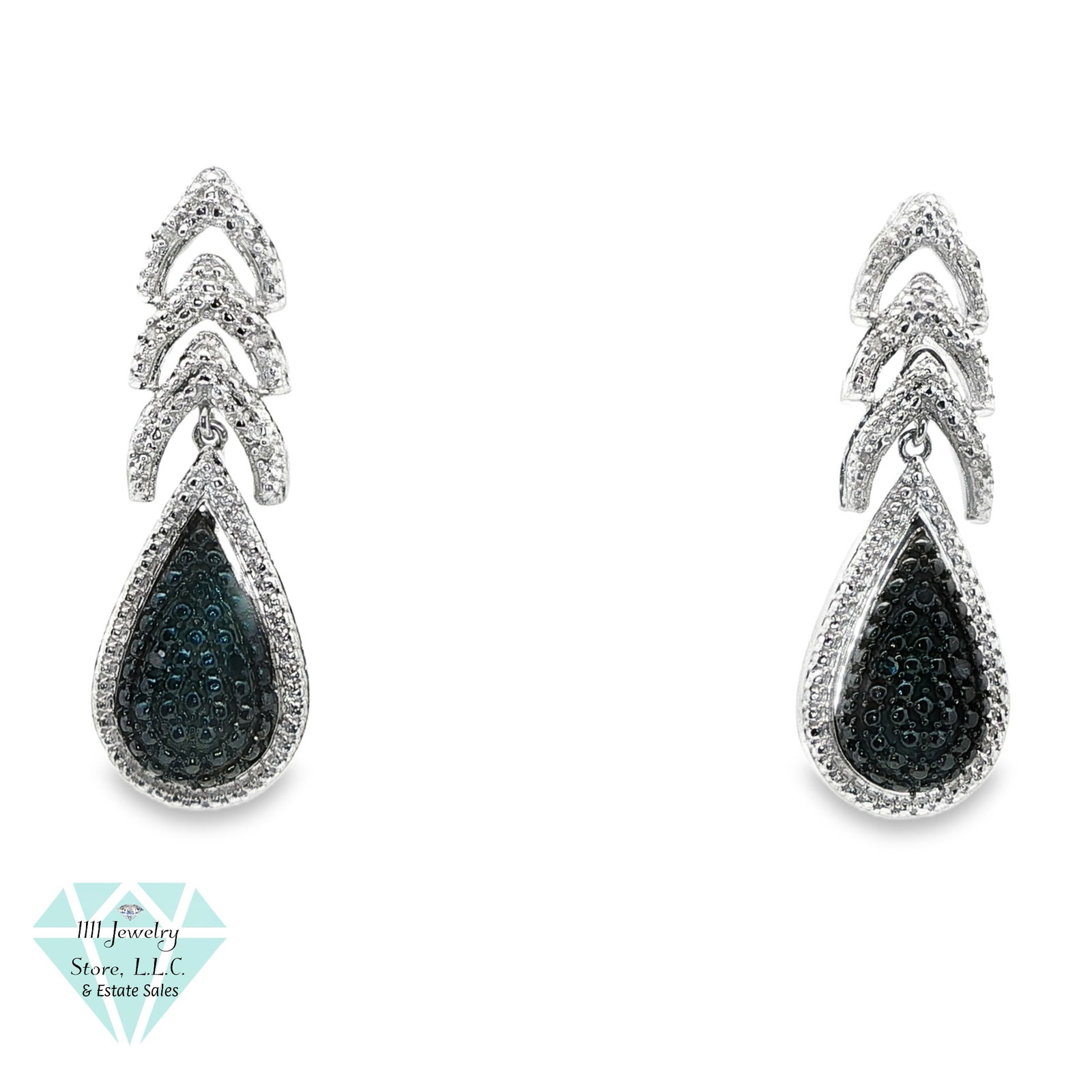 Sterling .925 Blue & White Teardrop Dangle Earrings: Title: Sterling .925 Blue & White Teardrop Dangle Earrings Brand: Unbranded Jewelry Type: Earrings Material: Sterling .925, Diamonds Main Stone, Carat, Color, Clarity: (6) Blue & (12) White Accent