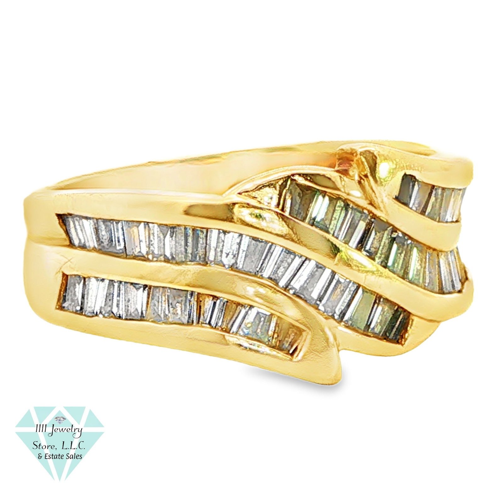 Designer Signed RJW 14K Yellow Gold 1.2 CTW Diamond Band Ring Size 7: Title: Designer Signed RJW 14K Yellow Gold 1.2 CTW Diamond Band Ring, Size 7 Brand: Signed RJW Jewelry Type: Ring Material: 14KT Gold, Diamonds Main Stone, Carat, Color, Clarity: (48) Baguettes ~
