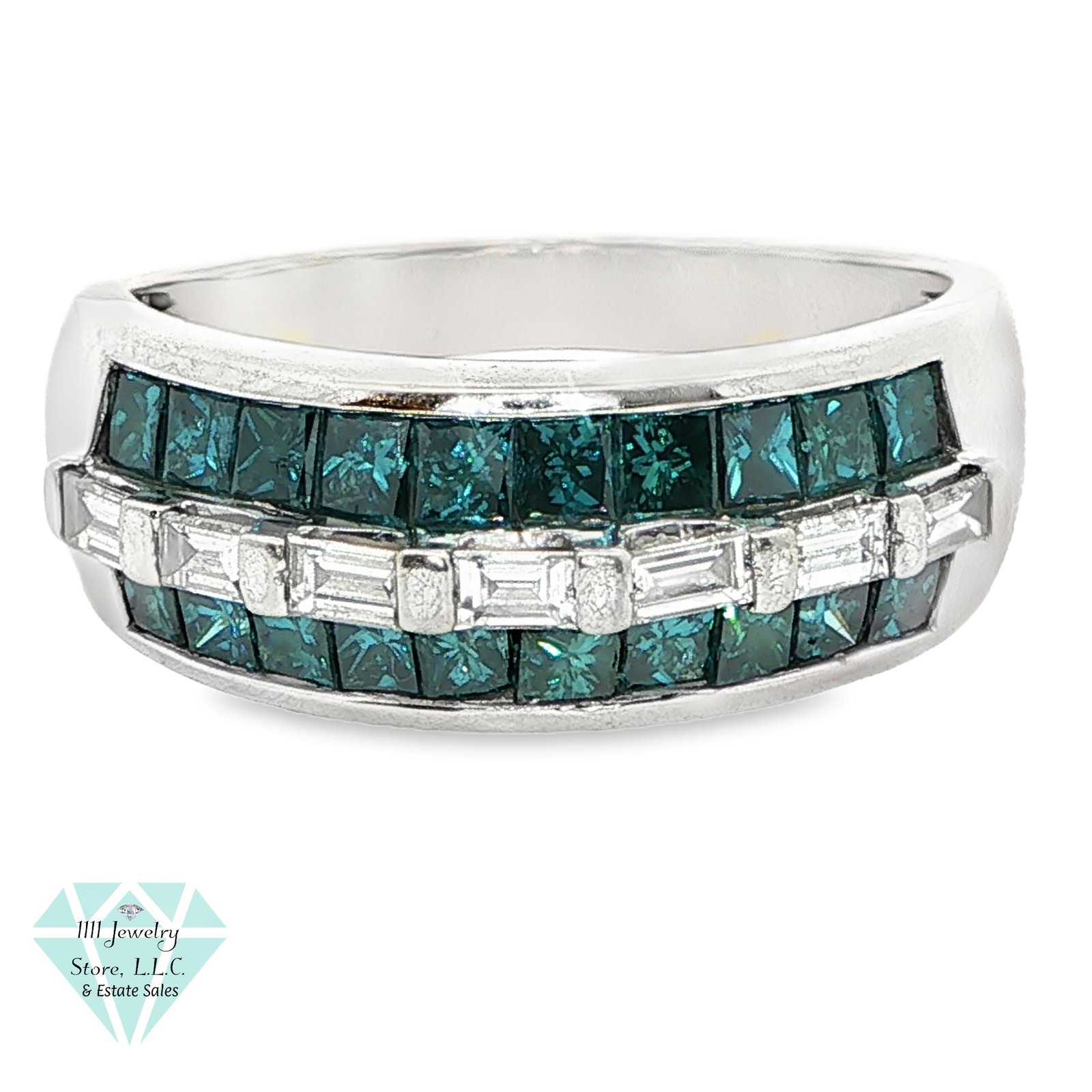 4K White Gold 1.48CTW Blue & White Diamond Band Ring; Size 7.75: Title: 14K White Gold 1.48CTW Blue & White Diamond Band Ring; Size 7.75 Brand: Unbranded Jewelry Type: Ring Material: 14K Gold, Diamonds Main Stone, Carat, Color, Clarity: (20) Princess Cut Blue Diam