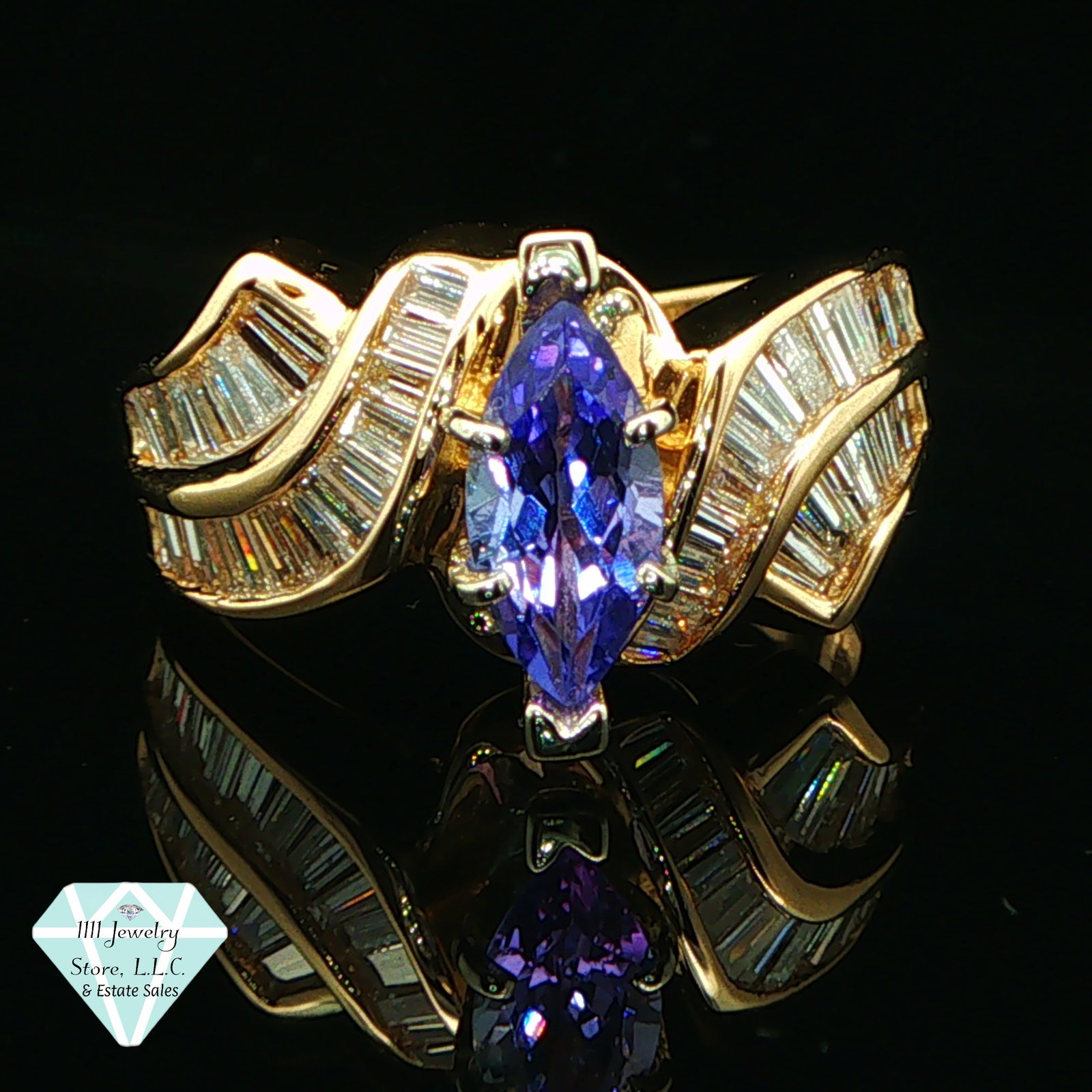 14K Yellow Gold .91CT Marquise Cut Tanzanite1.47 CTW Diamond Ring: Title: 14K Yellow Gold .91CT Marquise Cut Tanzanite1.47 CTW Diamond Ring Brand: Unknown Jewelry Type: Ring Material: Gold, Tanzanite, Diamonds Main Stone, Carat, Color, Clarity: Marquise Cut Tanzani