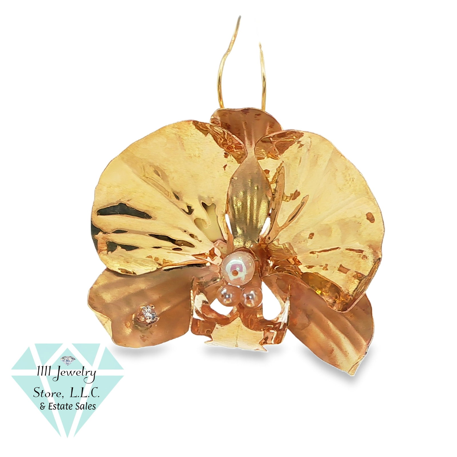 Rare Kathy Chan 18K Yellow Gold Hand Chased Orchid Brooch/Pendant (1 of 9)