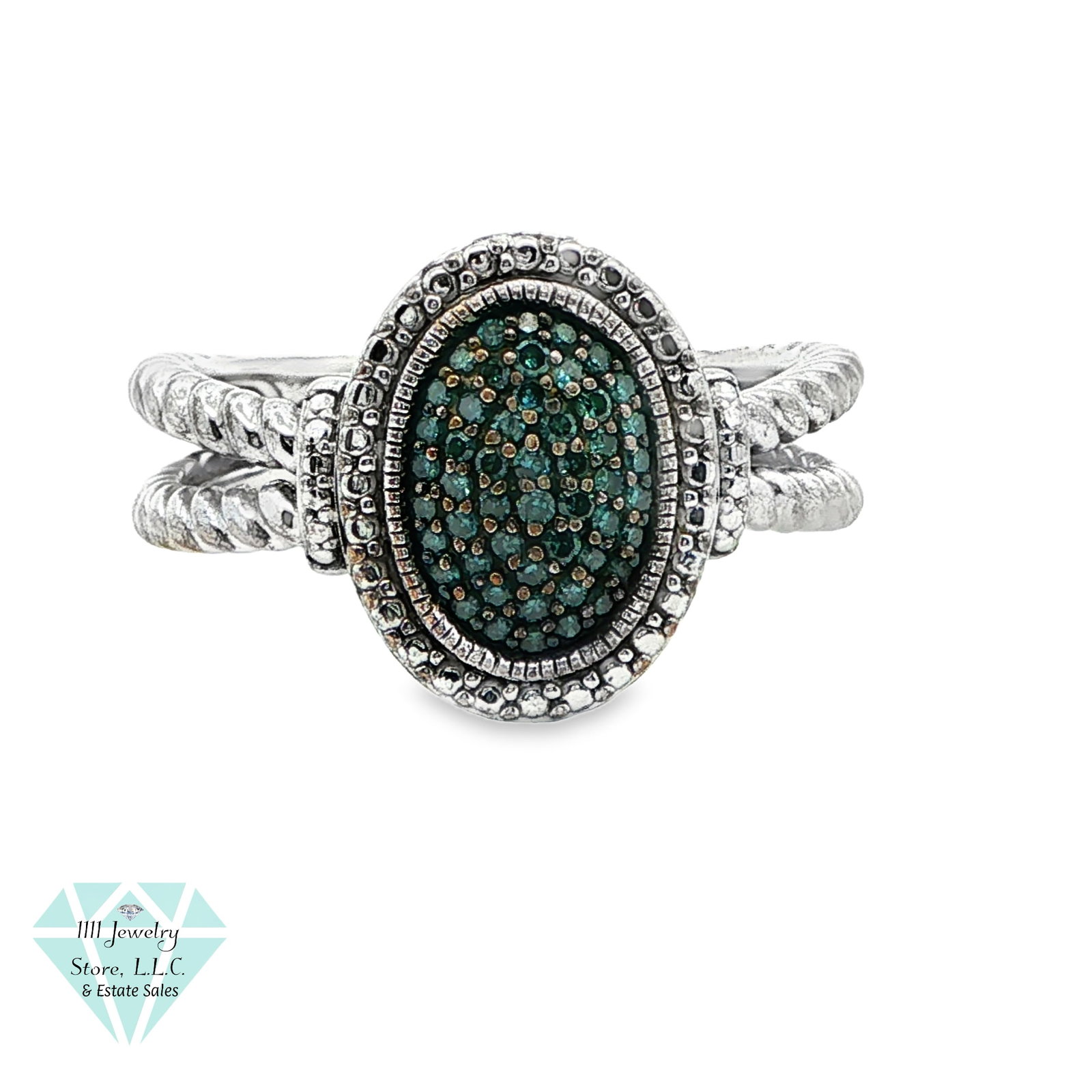 .925 Sterling Silver Pave' Blue Diamond Ring SZ 9.5 Designer Signed JS (1 of 9)