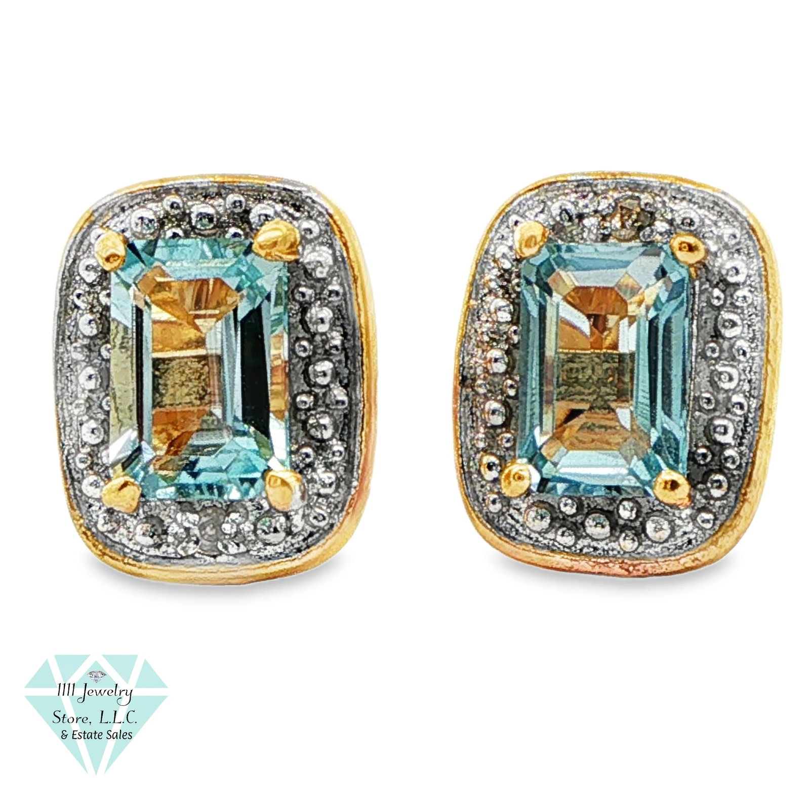 Designer Signed RSE .925 Sterling Silver 1.3 CTW Topaz & Diamond Stud Earrings (1 of 5)
