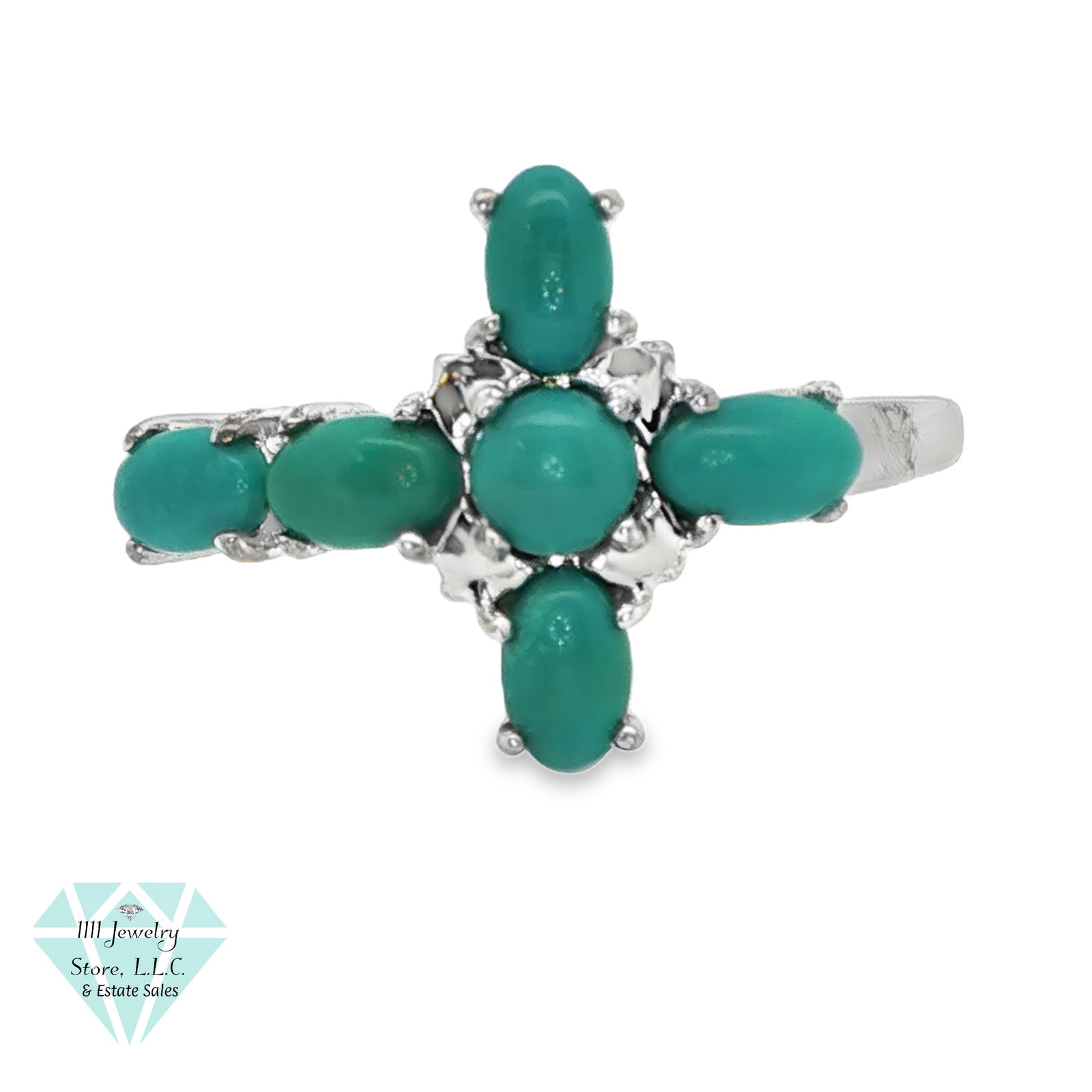 Sterling Silver .925 Signed SGL Turquoise Cross Shaped Ring Sz 9 (1 of 5)