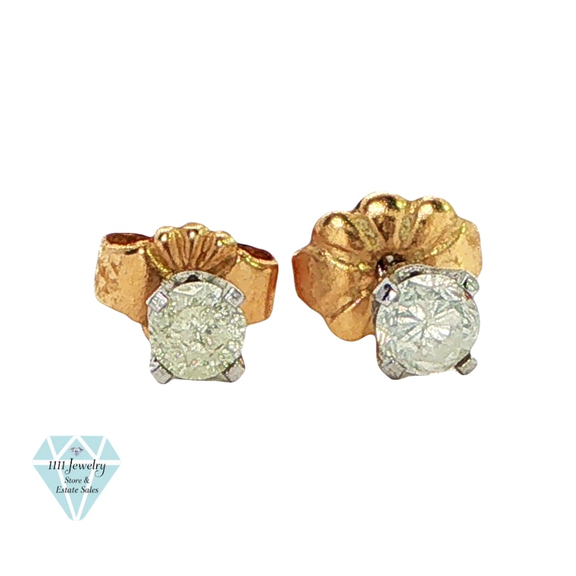 14K White Gold 0.22 CTW Diamond Stud Earrings with Yellow Gold Backs: Title: 14K White Gold 0.22 CTW Diamond Stud Earrings with Yellow Gold Backs Description: Pair of classic four-prong diamond stud earrings crafted in 14K white gold, each set with one round-cut diamond