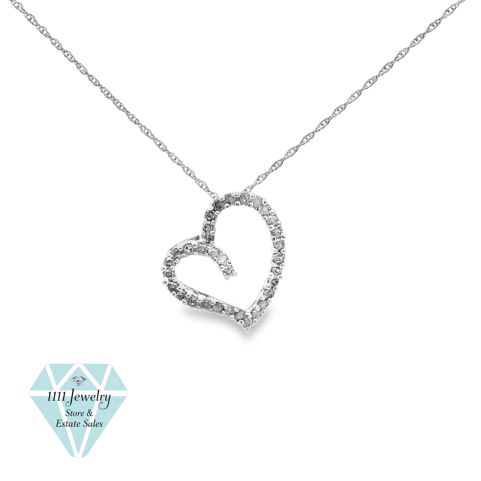 10K White Gold 0.32 CTW Diamond Double-Heart Pendant Necklace: Title: 10K White Gold 0.32 CTW Diamond Double-Heart Pendant Necklace Description: Unbranded double-heart pendant necklace crafted in 10K white gold and set with 32 round-cut diamonds measuring approxi