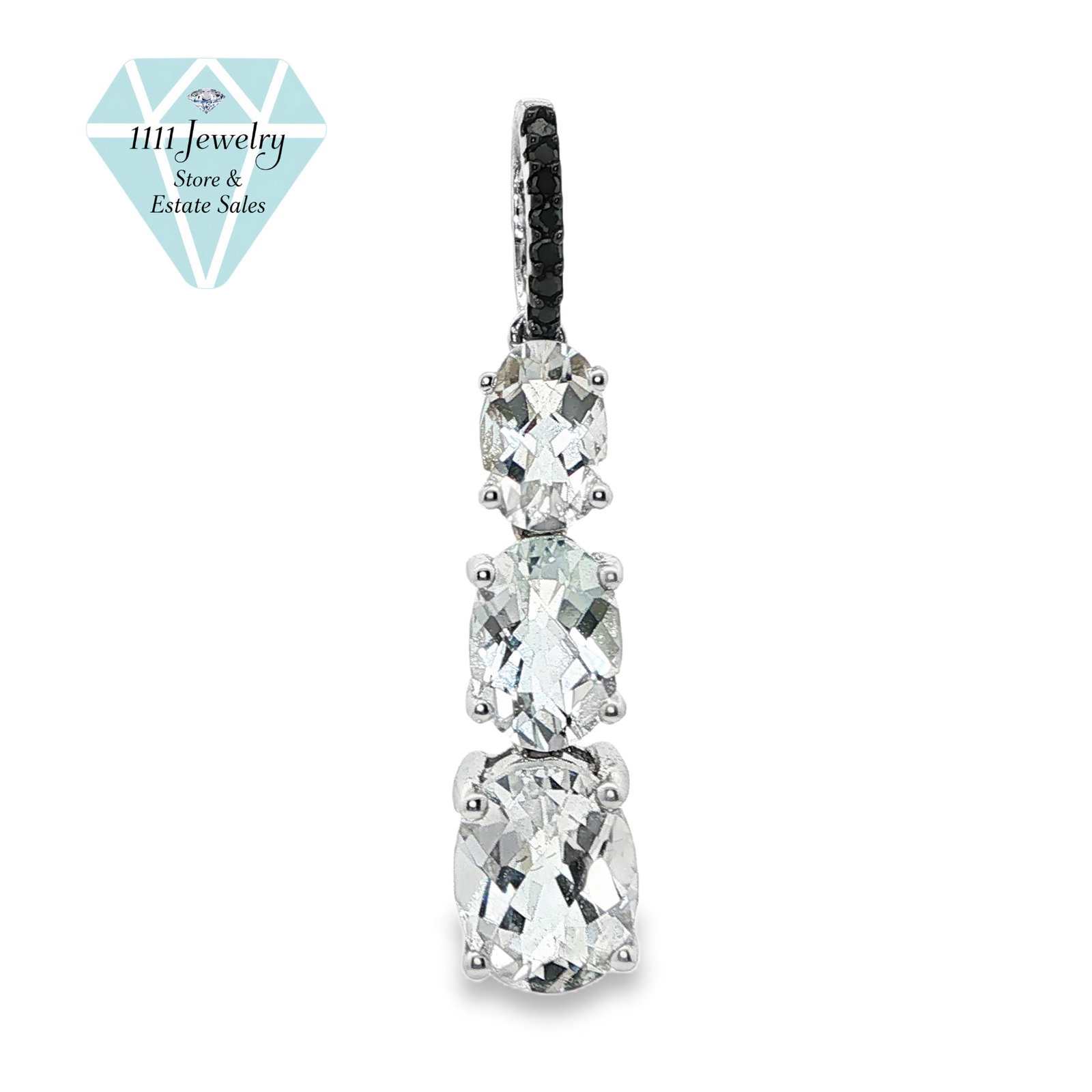 14K White Gold 3.27 CTW White Topaz & 0.07 CTW Black Diamond Pendant (1 of 6)