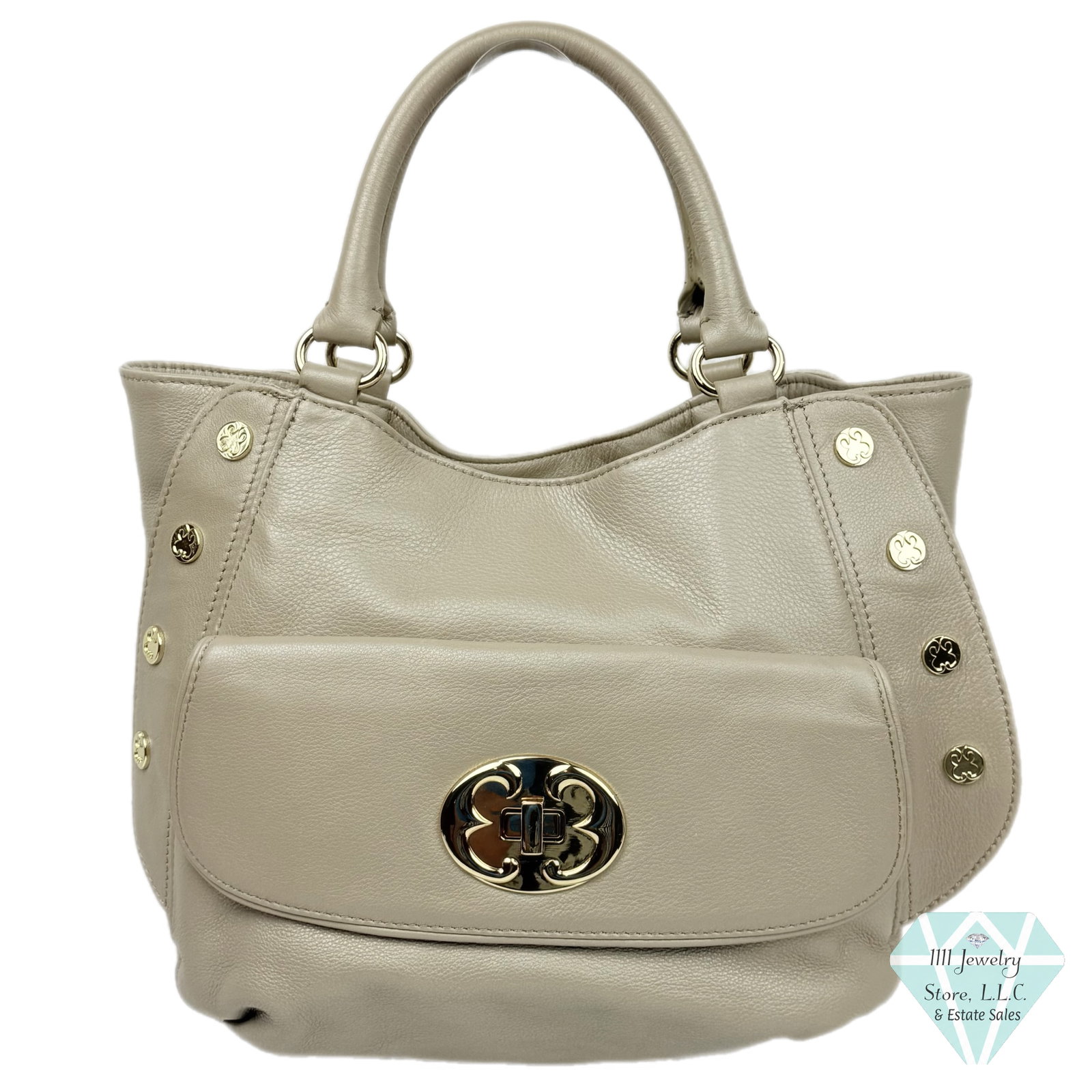 Title: Emma Fox Lily Taupe Pebbled Leather Fold-Over Convertible Satchel Shoulder Bag (1 of 13)