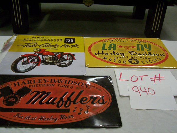 3 H-D SIGNS, 16" X 9" & 13" X 13" & 10 1/2" X 15": 3 H-D SIGNS, 16" X 9" & 13" X 13" & 10 1/2" X 15"