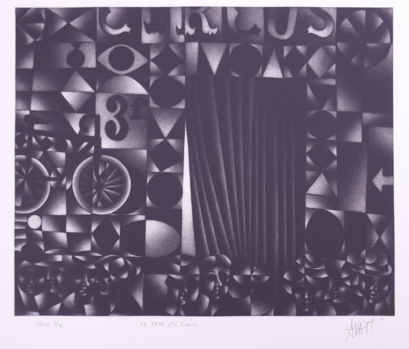 Mario Avati (French, 1921–2009), La fête est finie, 1967 Mezzotint: Mario Avati (French, born Monaco, 1921–2009) was a painter and printmaker active in Paris and best known for his mastery of mezzotint, a demanding intaglio process highlighting shape and light. Avat